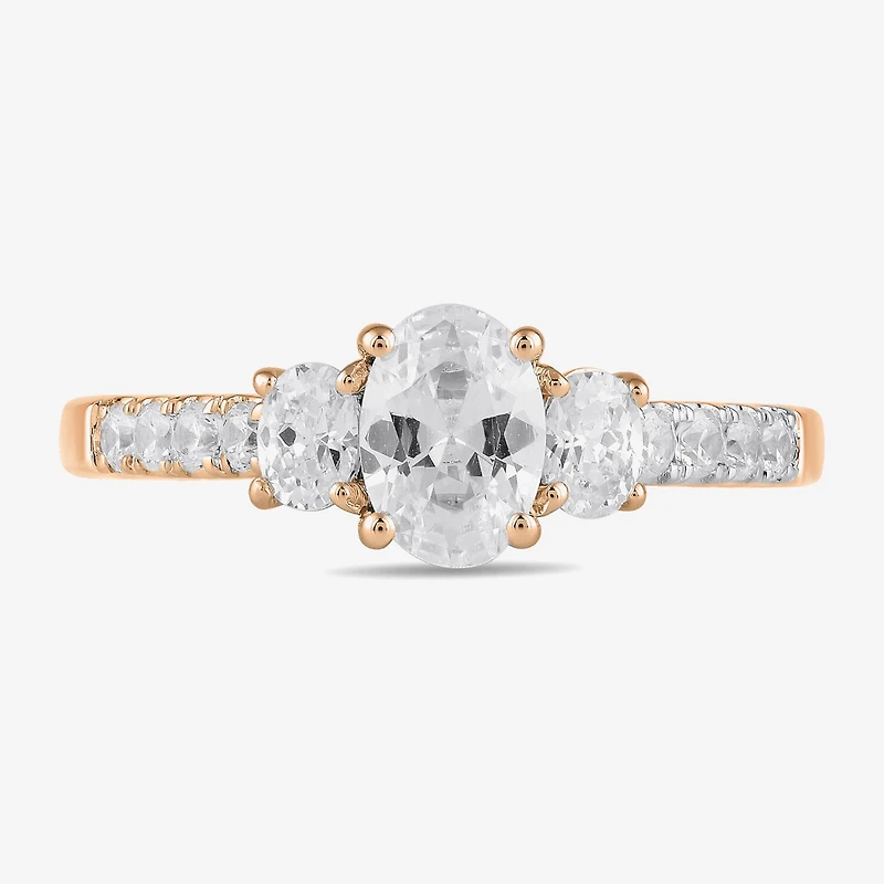 Love Lives Forever (H-I / Si2) Womens 1 1/2 CT. T.W. Lab Grown White Diamond 10K Gold Oval Side Stone 3-Stone Engagement Ring