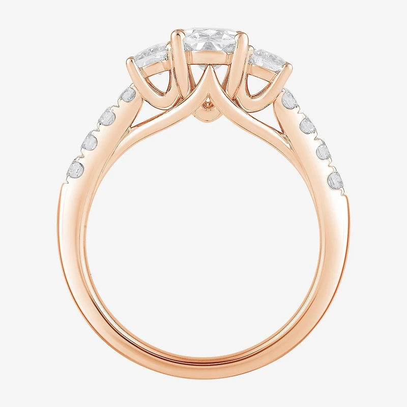 Love Lives Forever (H-I / Si2) Womens 2 CT. T.W. Lab Grown White Diamond 10K Gold Oval Side Stone 3-Stone Engagement Ring