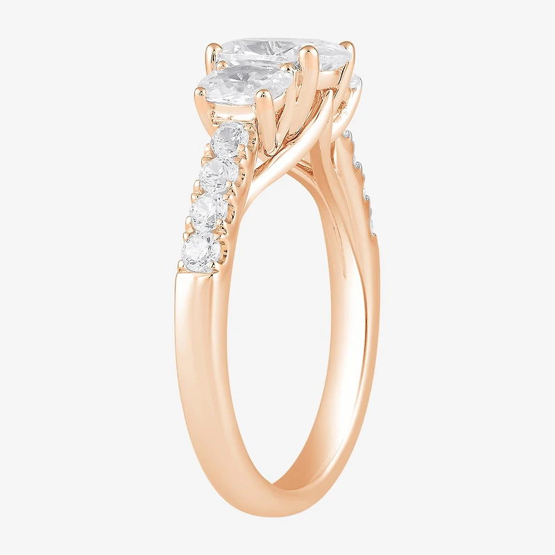 Love Lives Forever (H-I / Si2) Womens 2 CT. T.W. Lab Grown White Diamond 10K Gold Oval Side Stone 3-Stone Engagement Ring