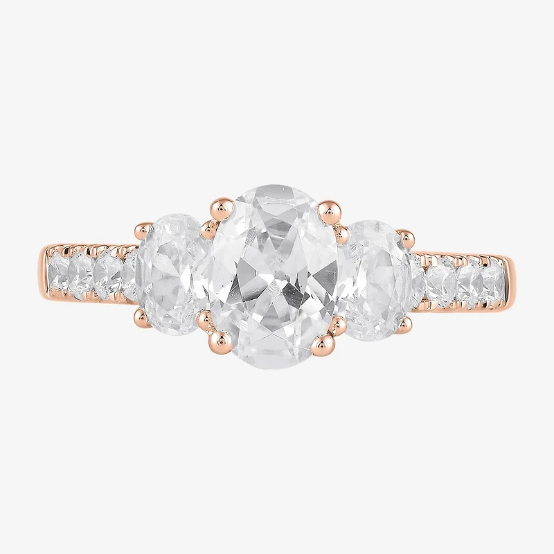 Love Lives Forever (H-I / Si2) Womens 2 CT. T.W. Lab Grown White Diamond 10K Gold Oval Side Stone 3-Stone Engagement Ring