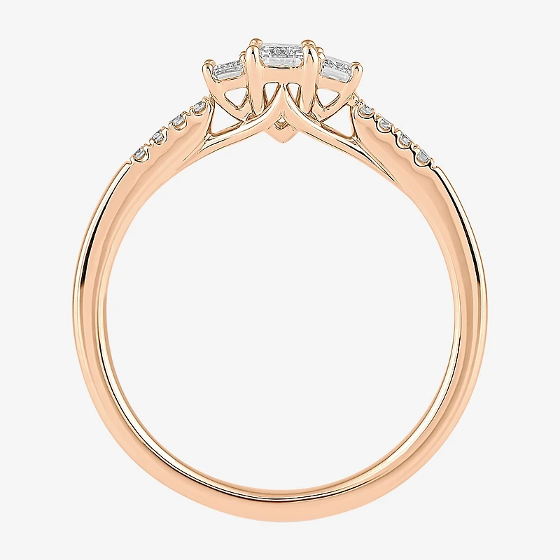 Love Lives Forever (H-I / Si2) Womens / CT. T.W. Lab Grown White Diamond 10K Gold Side Stone 3-Stone Engagement Ring
