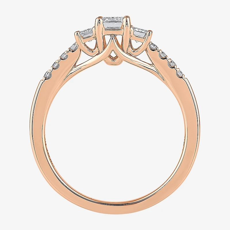 Love Lives Forever (H-I / Si2) Womens 1 CT. T.W. Lab Grown White Diamond 10K Gold Side Stone 3-Stone Engagement Ring