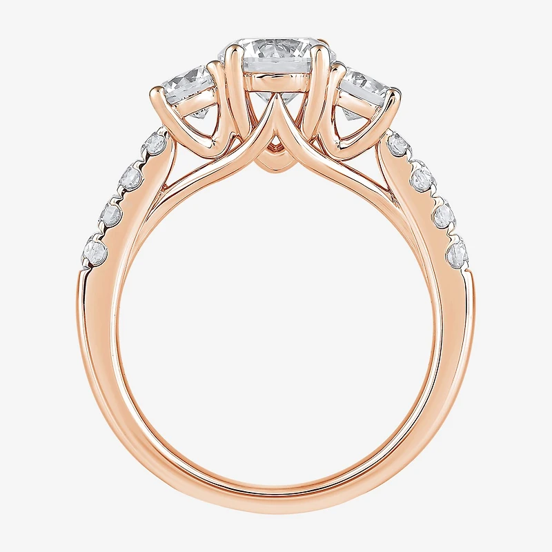 Love Lives Forever (H-I / Si2) Womens 1/2 CT. T.W. Lab Grown White Diamond 10K Gold Round Side Stone 3-Stone Engagement Ring