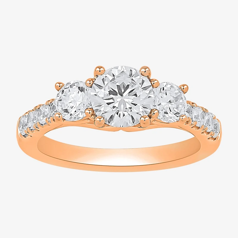 Love Lives Forever (H-I / Si2) Womens 1/2 CT. T.W. Lab Grown White Diamond 10K Gold Round Side Stone 3-Stone Engagement Ring