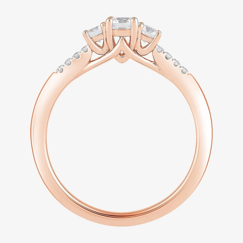 Love Lives Forever (H-I / Si2) Womens 3/4 CT. T.W. Lab Grown White Diamond 10K Gold Round Side Stone 3-Stone Engagement Ring