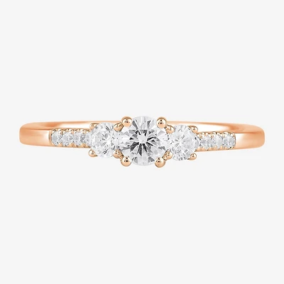Love Lives Forever (H-I / Si2) Womens 3/4 CT. T.W. Lab Grown White Diamond 10K Gold Round Side Stone 3-Stone Engagement Ring