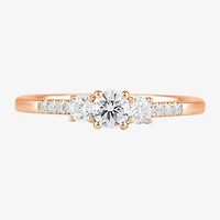 Love Lives Forever (H-I / Si2) Womens 3/4 CT. T.W. Lab Grown White Diamond 10K Gold Round Side Stone 3-Stone Engagement Ring