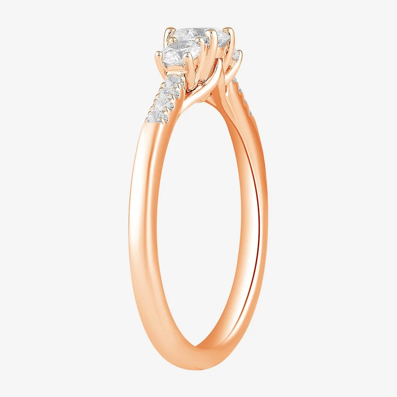 Love Lives Forever (H-I / Si2) Womens 3/4 CT. T.W. Lab Grown White Diamond 10K Gold Round Side Stone 3-Stone Engagement Ring