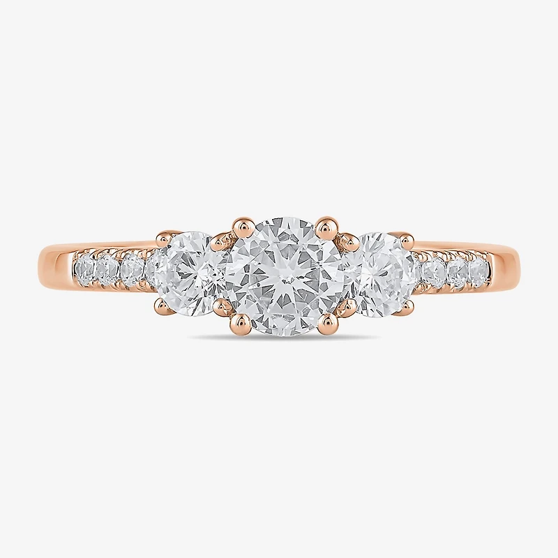 Love Lives Forever (H-I / Si2) Womens 1 1/2 CT. T.W. Lab Grown White Diamond 10K Gold Round Side Stone 3-Stone Engagement Ring