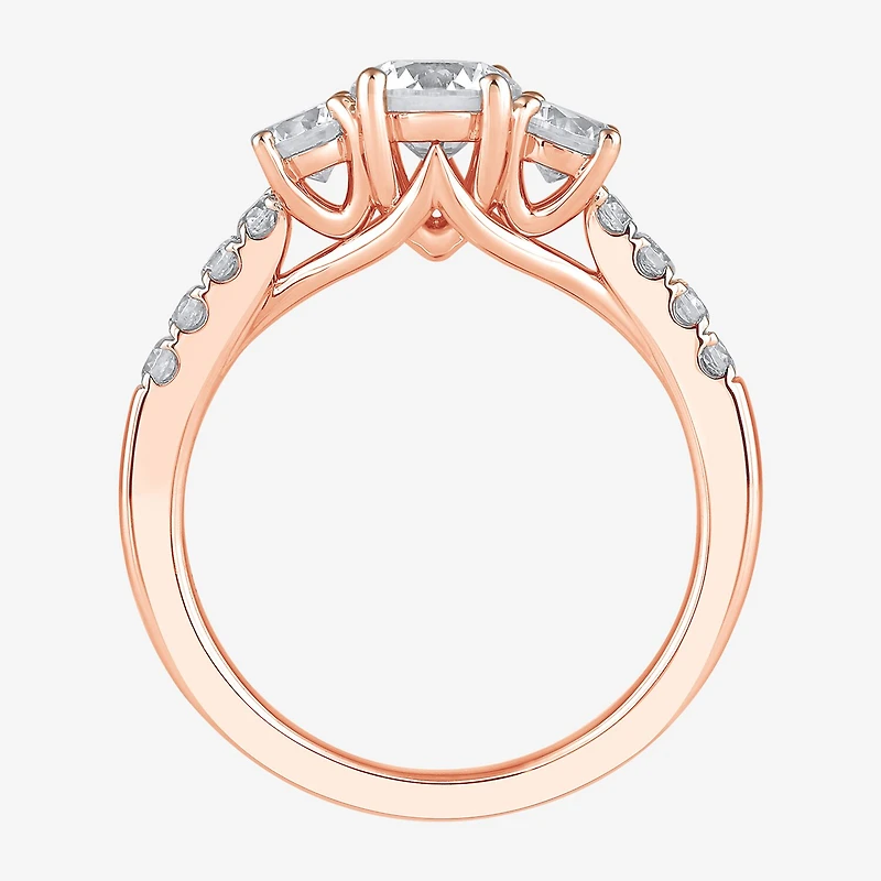 Love Lives Forever (H-I / Si2) Womens 2 CT. T.W. Lab Grown White Diamond 10K Gold Round Side Stone 3-Stone Engagement Ring