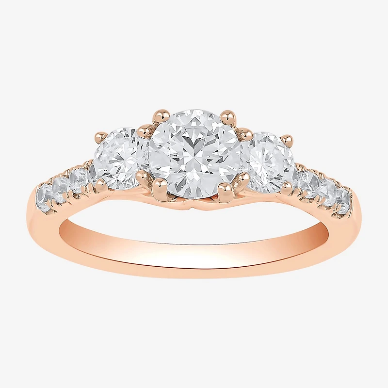 Love Lives Forever (H-I / Si2) Womens 2 CT. T.W. Lab Grown White Diamond 10K Gold Round Side Stone 3-Stone Engagement Ring