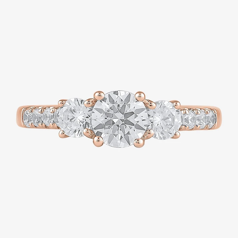 Love Lives Forever (H-I / Si2) Womens 2 CT. T.W. Lab Grown White Diamond 10K Gold Round Side Stone 3-Stone Engagement Ring