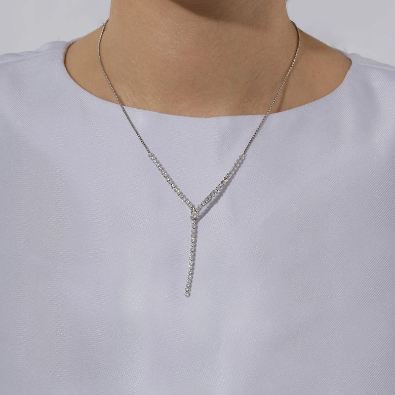 Diamonart Womens White Cubic Zirconia Sterling Silver 17 Inch Y Necklace