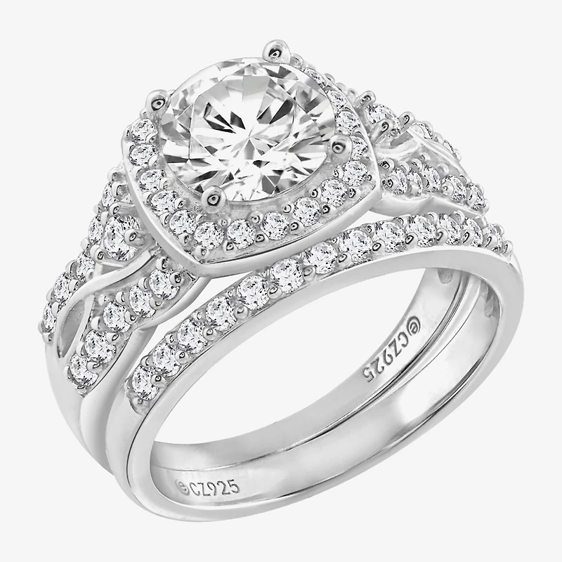Diamonart Womens Cubic Zirconia Sterling Silver Bridal Set