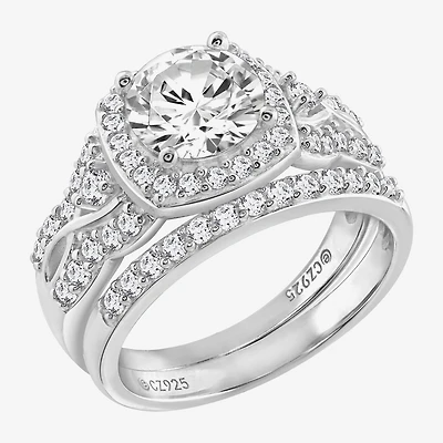 Diamonart Womens Cubic Zirconia Sterling Silver Bridal Set