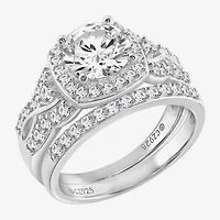 Diamonart Womens Cubic Zirconia Sterling Silver Bridal Set