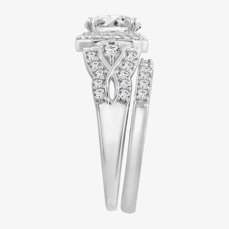 Diamonart Womens Cubic Zirconia Sterling Silver Bridal Set