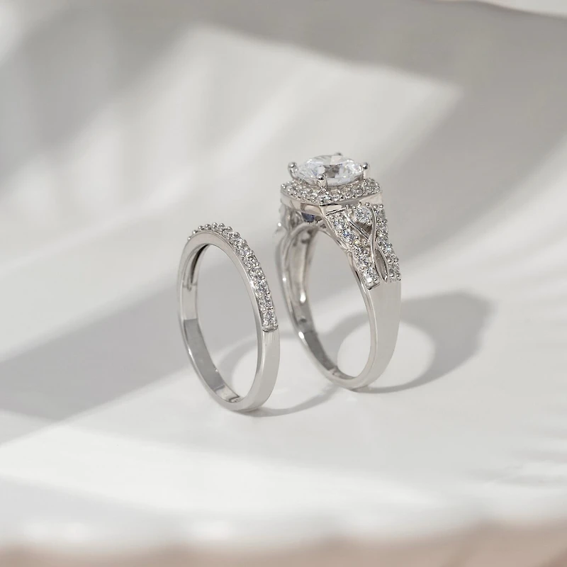 Diamonart Womens Cubic Zirconia Sterling Silver Bridal Set
