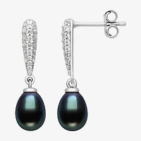 Limited Quantities! Womens Dyed Black Cultured Freshwater Pearl Sterling Silver Drop Earrings