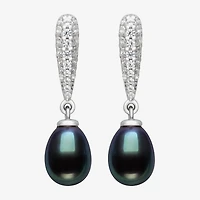 Limited Quantities! Womens Dyed Black Cultured Freshwater Pearl Sterling Silver Drop Earrings