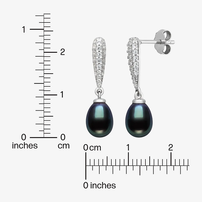 Limited Quantities! Womens Dyed Black Cultured Freshwater Pearl Sterling Silver Drop Earrings