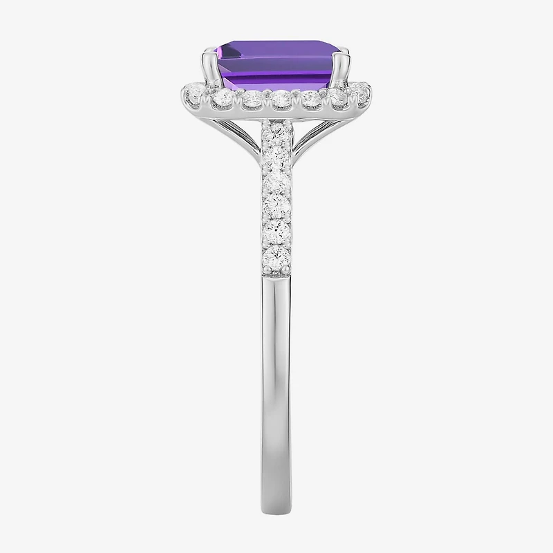 Yes, Please! Womens Lab Created Purple Amethyst Sterling Silver Halo Side Stone Cocktail Ring