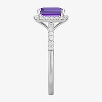 Yes, Please! Womens Lab Created Purple Amethyst Sterling Silver Halo Side Stone Cocktail Ring