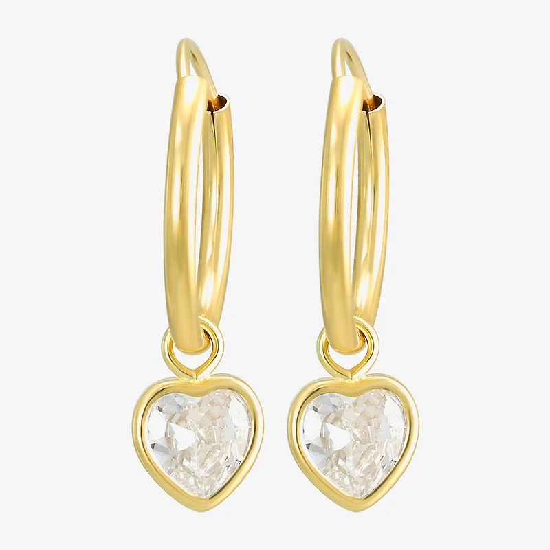 Womens White Cubic Zirconia 14K Gold Drop Earrings