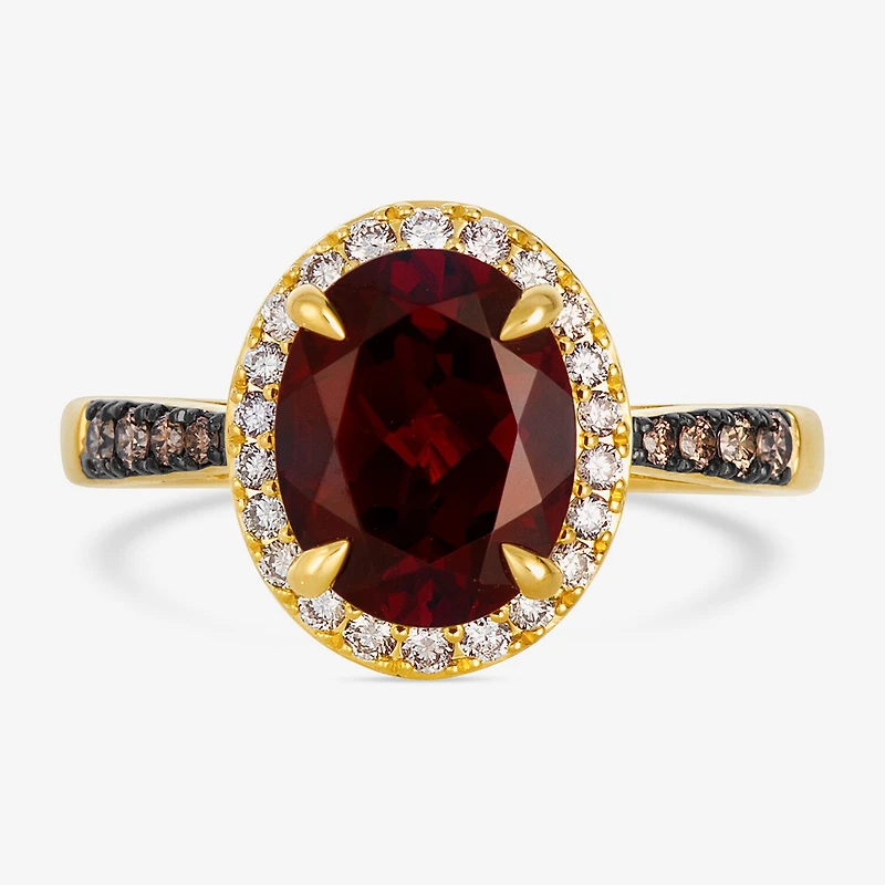 Levian Corp Le Vian Womens 1/4 CT. T.W. Genuine Red Garnet 14K Gold Oval Halo Side Stone Cocktail Ring