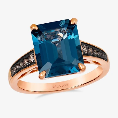Le Vian Ring featuring 5 cts. Deep Sea Blue Topaz™, 1/8 Chocolate Diamonds® set 14K Strawberry Gold®