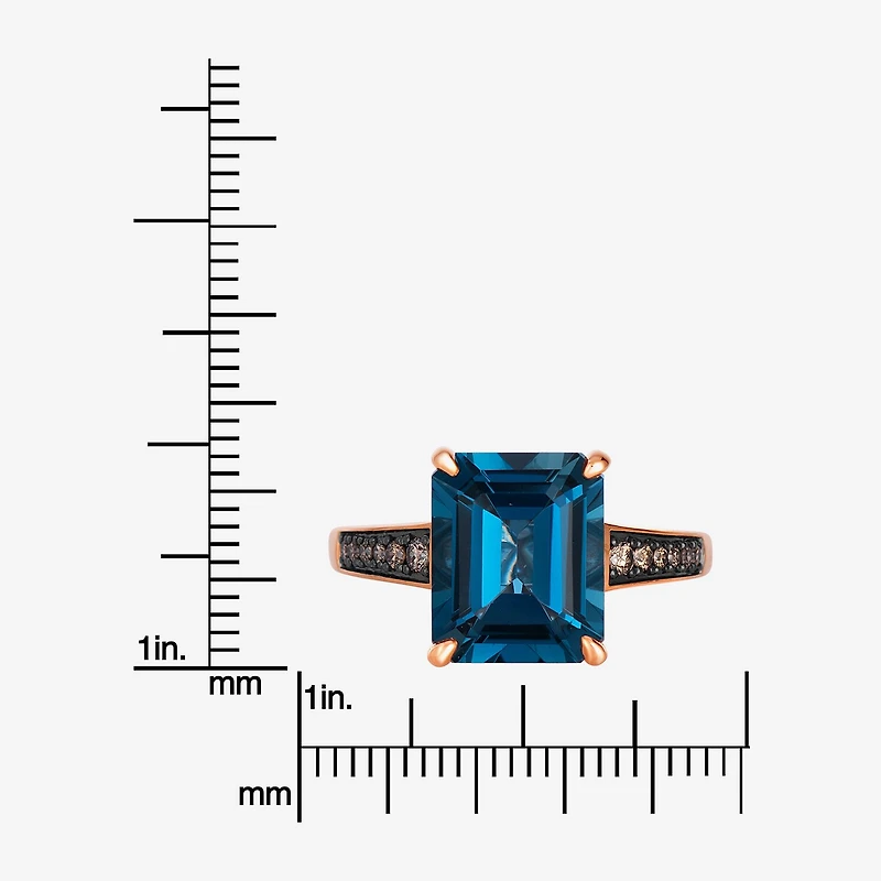 Le Vian Ring featuring 5 cts. Deep Sea Blue Topaz™, 1/8 Chocolate Diamonds® set 14K Strawberry Gold®