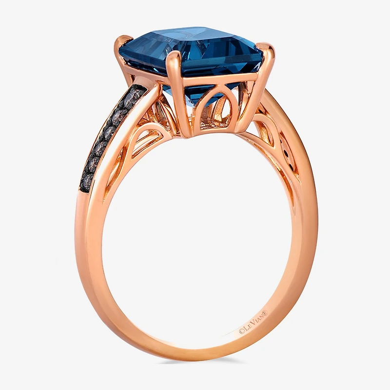 Le Vian Ring featuring 5 cts. Deep Sea Blue Topaz™, 1/8 Chocolate Diamonds® set 14K Strawberry Gold®