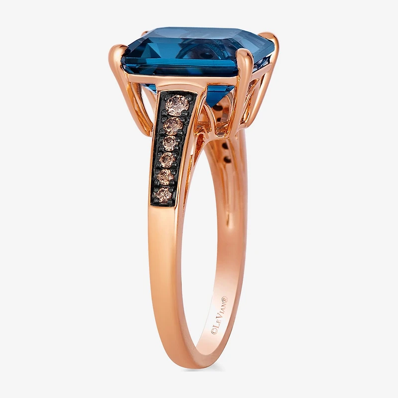 Le Vian Ring featuring 5 cts. Deep Sea Blue Topaz™, 1/8 Chocolate Diamonds® set 14K Strawberry Gold®
