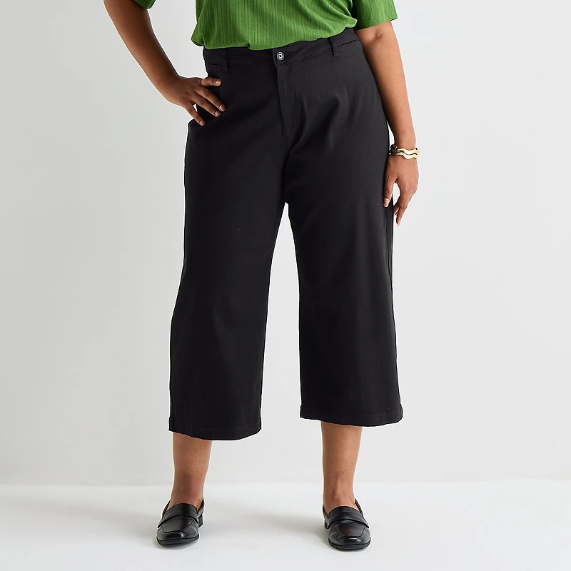 Liz Claiborne Womens Plus Wide Leg Mid Rise Cropped Pant