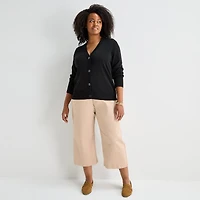 Liz Claiborne Womens V Neck Long Sleeve Button Plus Cardigan
