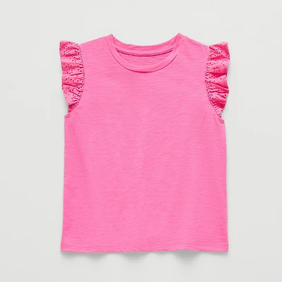 Thereabouts Little & Big Kid Girls Crew Neck Short Sleeve Embroidered T-Shirt
