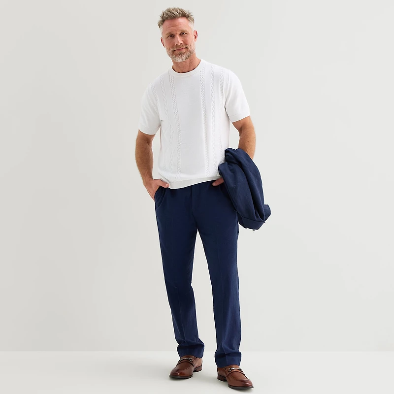 Stafford Linen Blend Mens Classic Fit Dress Flat Front Pant