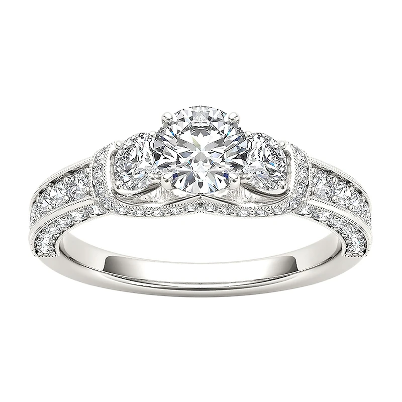 Love Lives Forever Womens 1 1/5 CT. T.W. Natural White Diamond 14K Gold Round Side Stone 3-Stone Engagement Ring