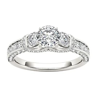 Love Lives Forever Womens 1 1/5 CT. T.W. Natural White Diamond 14K Gold Round Side Stone 3-Stone Engagement Ring