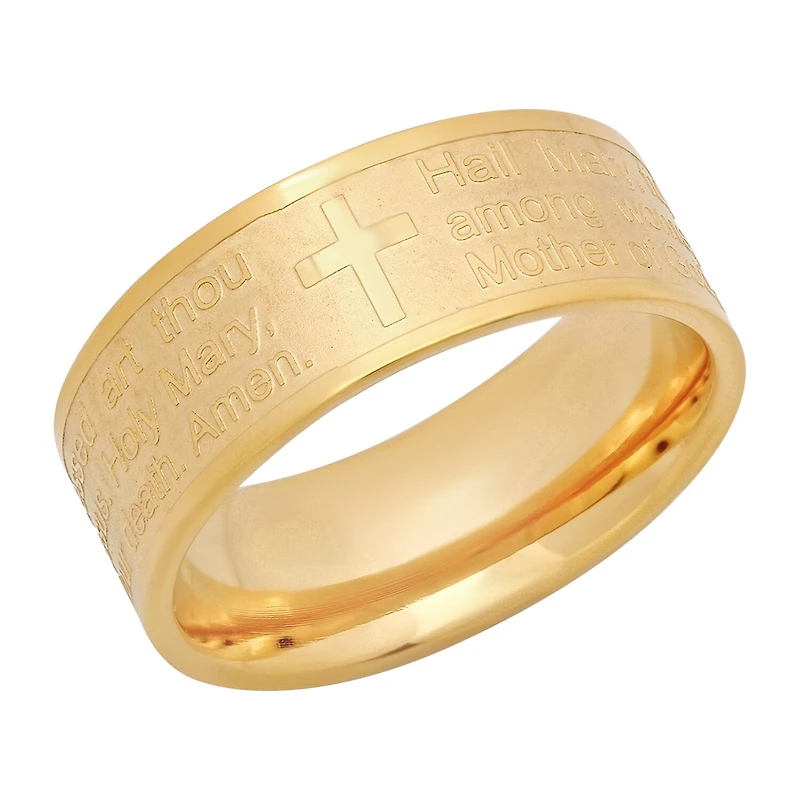 Steeltime Hail Mary Prayer Mens 6MM 18K Gold Over Stainless Steel Band