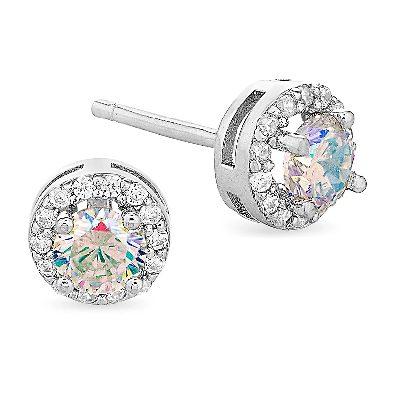 DiamonArt® Preciosa Aurora Borealis 1 1/6 CT. T.W. White Cubic Zirconia Sterling Silver 6.8mm Stud Earrings