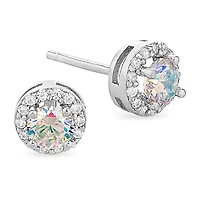 DiamonArt® Preciosa Aurora Borealis 1 1/6 CT. T.W.  White Cubic Zirconia Sterling Silver 6.8mm Stud Earrings