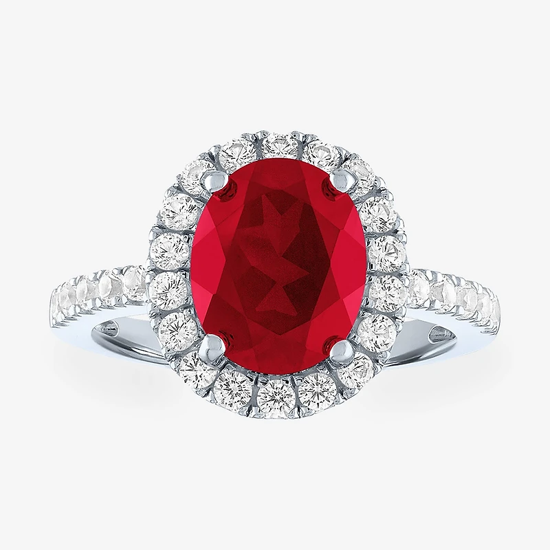 Womens Lab Created Red Ruby Sterling Silver Halo Cocktail Ring