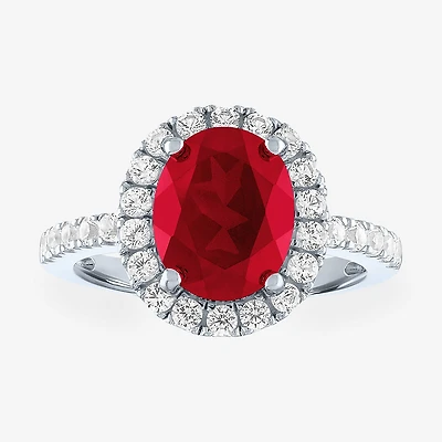 Womens Lab Created Red Ruby Sterling Silver Halo Cocktail Ring