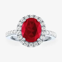 Womens Lab Created Red Ruby Sterling Silver Halo Cocktail Ring