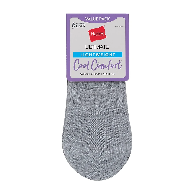 Hanes Cool Comfort Lightweight Womens Multi-Pack 6 Pair Liner Socks