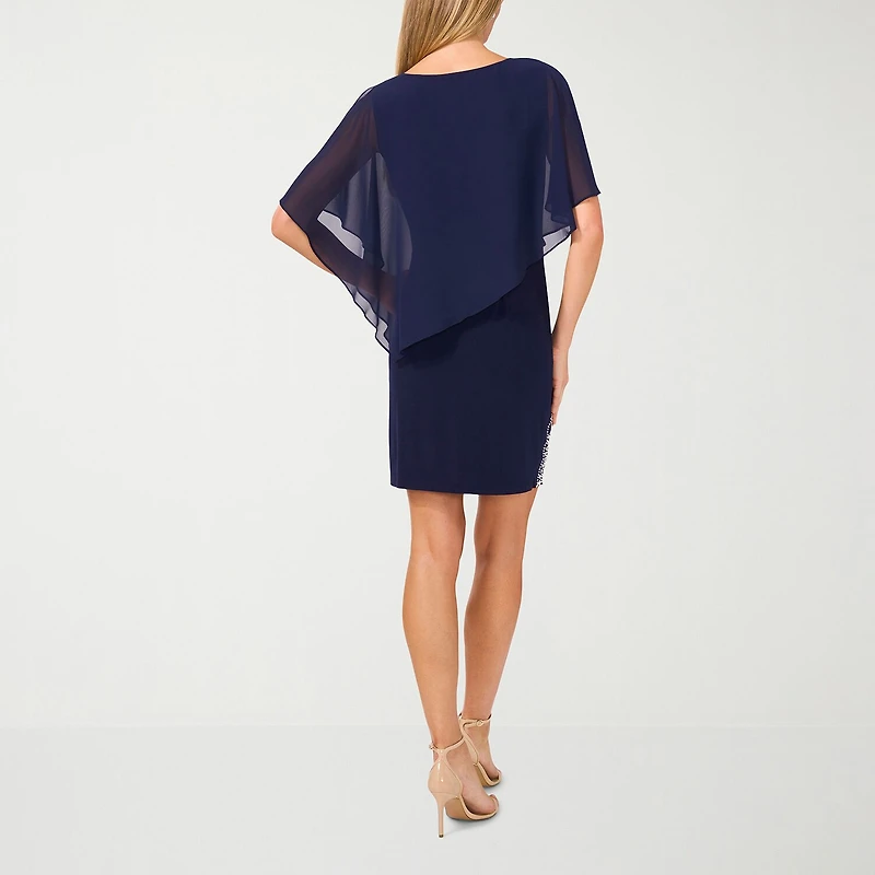 MSK Womens Round Neck 3/4 Sleeve Beaded Sheath Dress