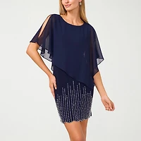 MSK Womens Round Neck 3/4 Sleeve Beaded Sheath Dress