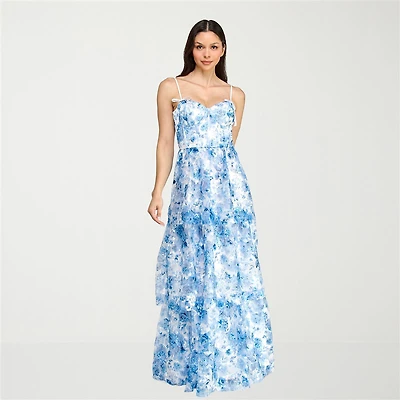 Trixxi Womens Juniors Sweetheart Neck Floral Ball Gown