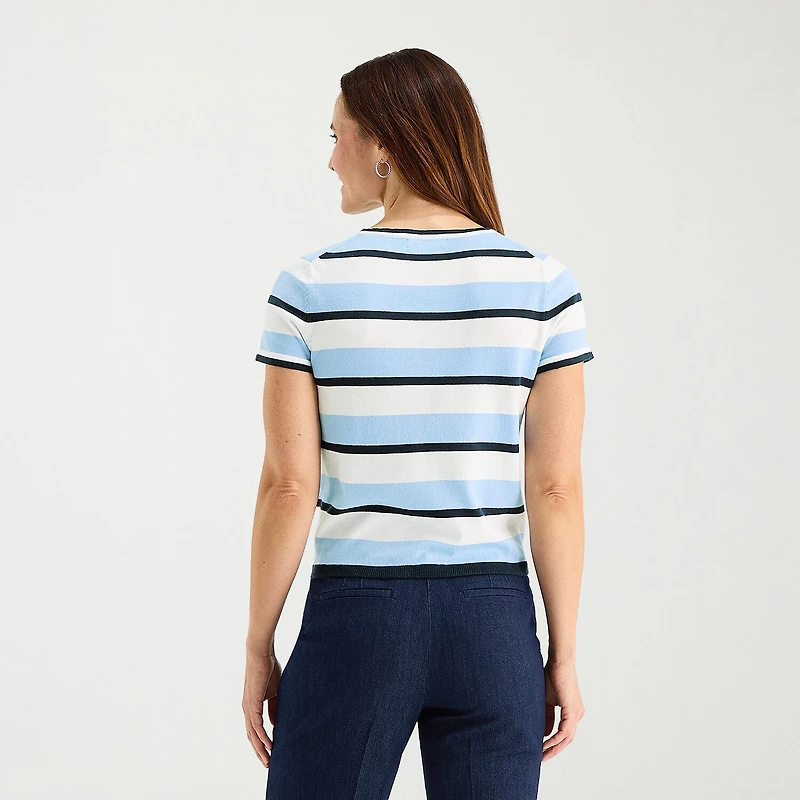 Liz Claiborne Tall Womens Crew Neck Short Sleeve Striped Pullover Sweater